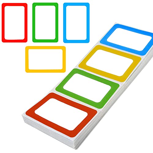 Étiquettes autocollantes colorées, 200 pièces autocollantes colorées pour noms, étiquettes avec nom de bord coloré pour l'école, bureau, maison, bocaux, etc. (dimensions : 89 × 57 mm) Cover