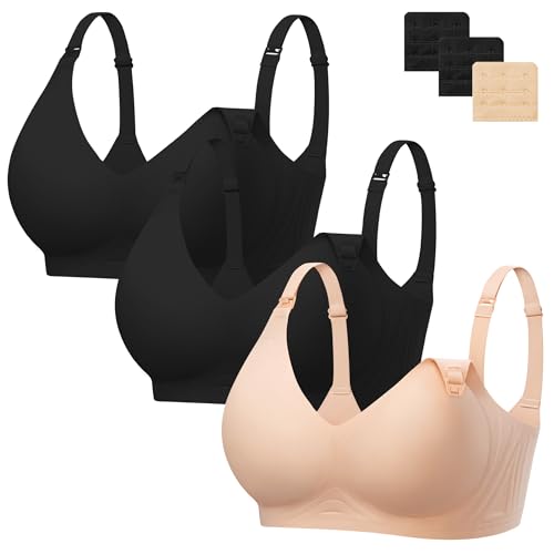 Image of Angelhood 3 Pack Nursing Bras for Breastfeeding Seamless Pregnancy Maternity Bra Wireless Sleep Bralette with Extenders