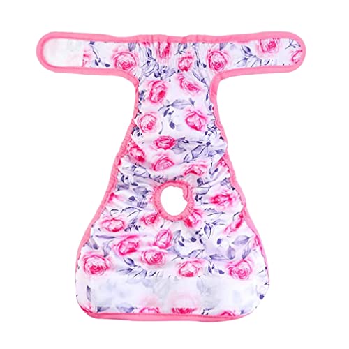 Image of Washable Female Dog Diapers Reusable Doggie Diapers Sanitary Wraps (Pink Rose, XS(8.7''-11''))