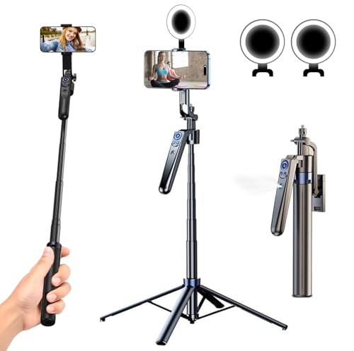 Trípode para selfie de seguimiento facial 360 con luz y control remoto
