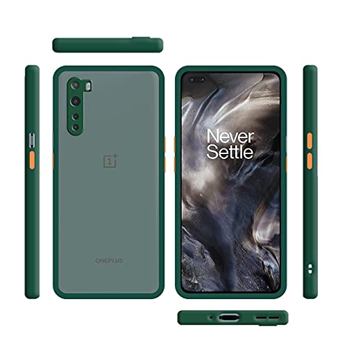 Image of Matte Finish Shockproof Hard Back and Side Soft Smoke Back Case Cover for OnePlus Nord - Green