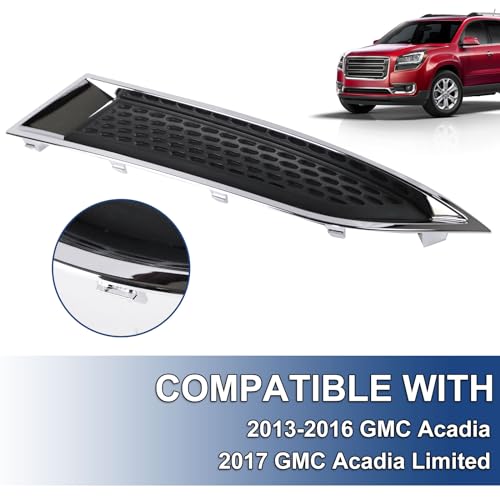 Image of Fog Light Grille Cover Compatible with 2013-2016 GMC Acadia 2017 Limited Left Driver Side Bumper Cover Grille With Chrome Molding Front Upper Mounts Below Head Light # GM1038155 20982401