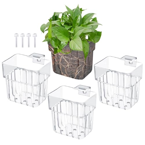 Image of Gosknor 4pcs Aquarium Plant Holders, Transparent Plastic Fish Tank Plant Pots Hanging Aquarium Planter Aquarium Plant Basket Aquatic Plant Cup for Aquarium Fish Tank Hydroponic Plants