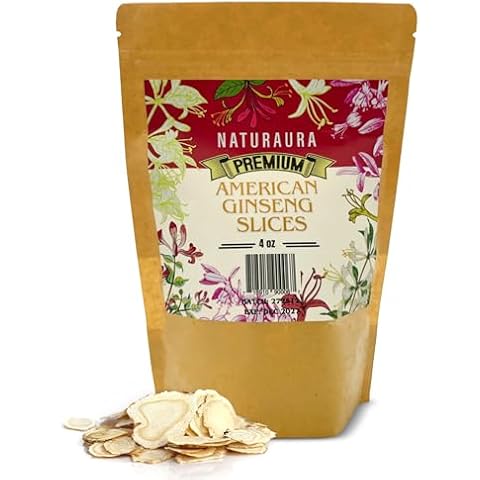 NATURAURA Premium American Ginseng Slices - Natural Energy & Focus Booster - USA Grown, Potent Herbal Supplement for Teas & Tonics - Authentic, Fresh Harvested Traditional Slices, 4 oz, Product of USA Cover