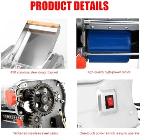 Commercial Electric Pasta Maker - 2-in-1 Stainless Steel Noodle Machine, 750W Heavy Duty Dough Roller & Sheeter, Ideal for Bakery & Catering (18cm Width)