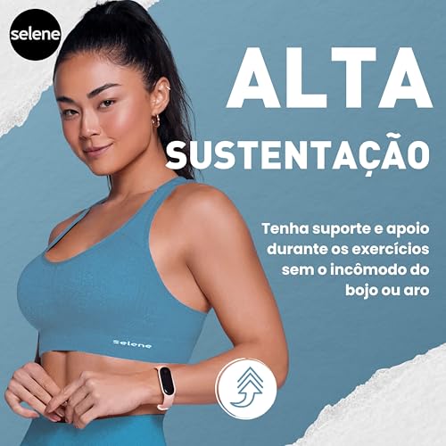 SELENE Top Academia Treino Fitness Microfibra sem Costura de Poliamida, Azul Celeste Mescla, GG