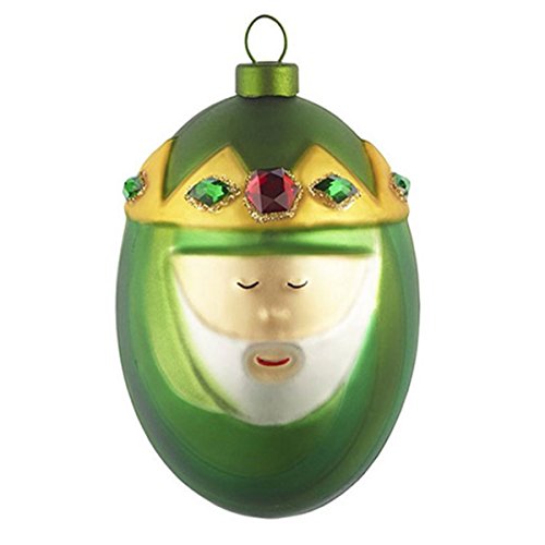 Alessi AMJ13 9 Melchiorre Heilig König Melchior Weihnachtskugel, Handdekoriertes Geblasenes Glas, Grün, 8,50 x 8,50 x 12,0 cm