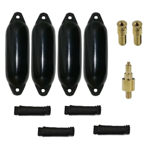 12skipper Bootsfender 4er-Set mit 4 Majoni Star 15 Fender inkl. 4 Fenderleinen, 2 Ersatzventilen, 1 Ventiladapter - schwarz, 45 x 12cm