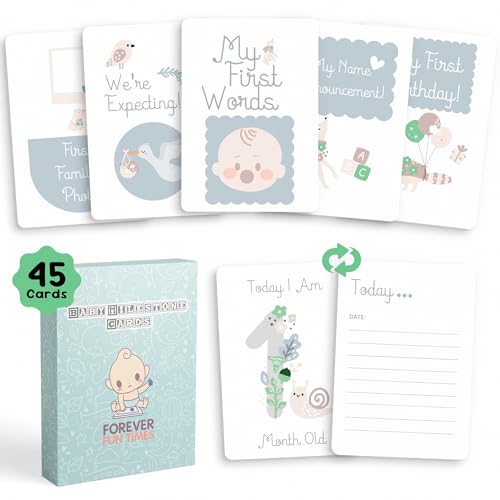 Baby Milestone Cards - Capture Every Precious Moment of Your Baby’s First Year and Monthly Milestones - Perfect for Use as Pregnancy Keepsakes, Nursery Decor, a Baby Shower, in Boy or Girl Gender Announcements and for Tracking Newborn Growth