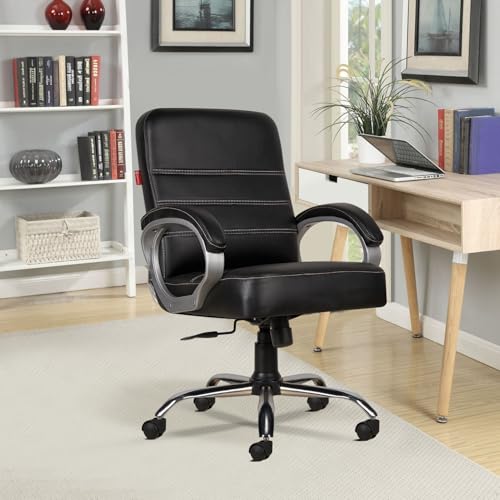 Image of CELLBELL C99 Apex Ergonomic Mid Back Executive Boss Chair for Home & Office | Premium Leatherette Revolving Computer Chair with Thick Cushion Seat, Soft Armrests & Height Adjustment (Full Black)