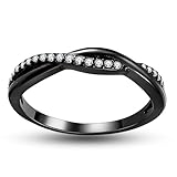 Queena Twisted Half Black Eternity Band for Women by Ginger Lyne | 3mm Sterling Silver Anniversary Band Wedding Ring with Cubic Zirconia Fashion Bridal Jewelry Stackable
