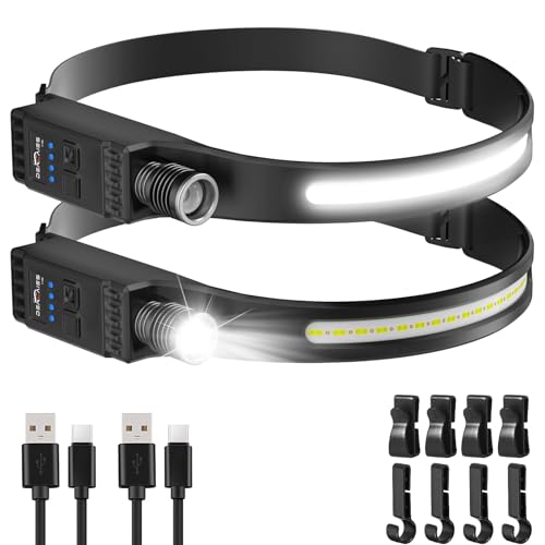 Lampe frontale rechargeable étanche avec éclairage rouge 8 modes et capteur de mouvement