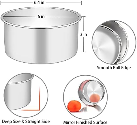TeamFar 6 Inch Cake Pan, Stainless Steel Round Deep Baking Cake Pan for Wedding Birthday Party, Non-Toxic & Heavy Duty, Deep Wall & Straight Side, Mirror Finish & Dishwasher Safe - Thumbnail 3