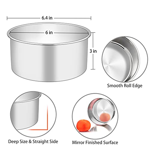 Image of TeamFar 6 Inch Cake Pan, Stainless Steel Round Deep Baking Cake Pan for Wedding Birthday Party, Non-Toxic & Heavy Duty, Deep Wall & Straight Side, Mirror Finish & Dishwasher Safe