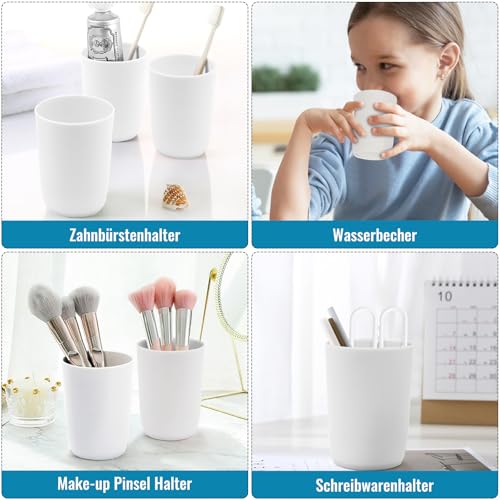 Topsky 4 Stück zahnputzbecher，zahnputzbecher Kinder，trinkbecher Kunststoff，für Erwachsene，Jugendliche und Kinder (280ml, Weiß) 6