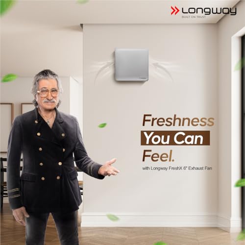 Image of LONGWAY FreshX 6 Inch 150 mm Energy Efficient Exhaust Fan | High Speed Powerful Motor | Noiseless Operation & Easy to Clean | Suitable for Bathroom, Kitchen, Office | 2 Years Warranty (Silver)