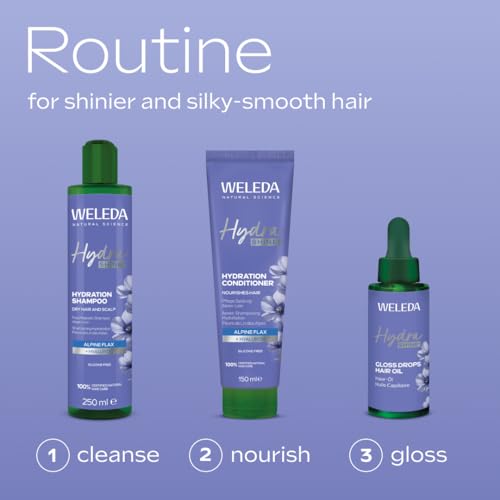 Weleda Hydra Shine Shampoo with Hyaluron and Alpine Flax, For Hydration & Hair Shine, Dry Hair & Scalp, Silicone Free, Vegan, Certified Natural, 250ml