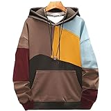 Moshtashio Men's Hoodie Color Block Drawstring Hooded Pullover Novelty Long Sleeve Sweatshirt (3X-Large, Khaki)