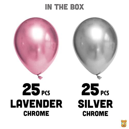 Image of Just Party 25Pcs Silver & 25Pcs Lavender Metallic Chrome Balloons with Shiny Surface For Birthdays /Anniversary /Engagement /Baby Shower /bachelorette Party Decorations (Pack of 50)