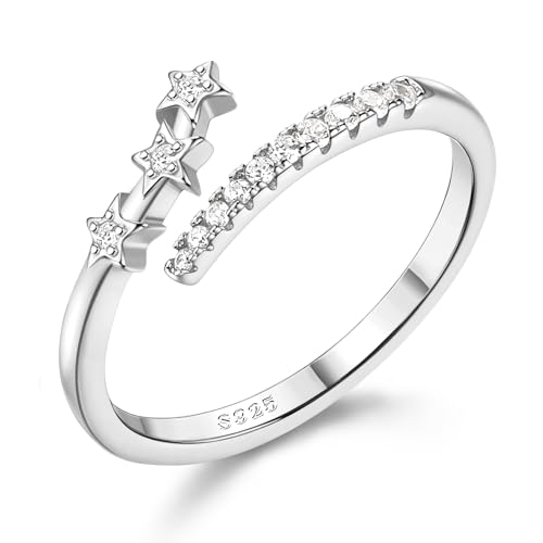 Adramata Anillos Mujer Plata de Ley 925 Anillo de Estrella Ajustable Anillos de Compromiso Alianzas Boda Anillo de Promesa Anillo para Pulgar Anillos Mujer Oro Anillo Plata Oro Rosa Regalo para Mujer
