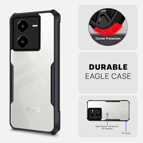 Image of Pikkme iQOO Z8 5G Back Cover | Crystal Clear Transparent Back | Ultra Hybrid | Full Camera Protection | Raised Edge | Bumper Back Case (Black)