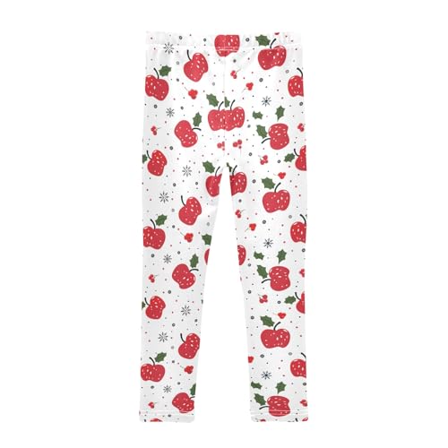 Girls' Athletic Leggings Ankle Length Yoga Dance Pants Kids Teen 4T Christmas Apple Leaf2