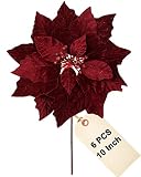 vensovo 10 Inch Red Christmas Poinsettia Flowers for Tree - 6PCS Deep Red Christmas Tree & Wreath Floral Decorations for Holiday DIY, Gift Wrap & Home Decor