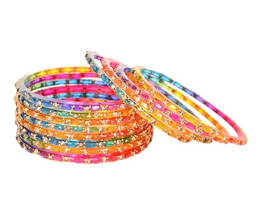 Image of Swara Creations Glass Bangles set for Women | Zirconwork Golden Raindrops Bangles Collection | Ethnic, Festive & Special Occassions(12Pcs)(SKU287)