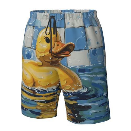 Men's Quick Dry Swim Shorts Yellow Rubber Duck Water Oil Painting Cute Beach Trunks with Pockets4