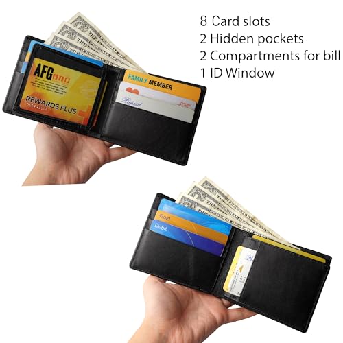 Image of HATA Men Leather Bifold Wallet RFID Blocking Front Pocket Exotic Billfold Handmade Gift For Birthday Wedding Anniversary Father's Day