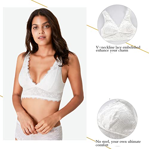 Rolewpy Women Deep V Neck Floral Lace Bralette Plunge Bra Racerback Crop Top3