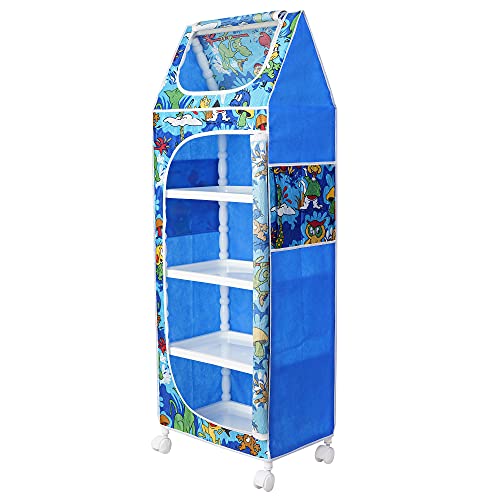 Image of Little One's | 5 Plastic Shelves Baby Wardrobe /Toy Organizer | Jungle Blue | Tb5 /Ab, 133 Cm, 46 Cm, 31 Cm