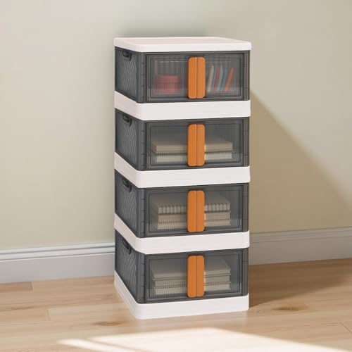 Image of ALOXE Plastic Cupboard for Bedroom & Storage | Stackable Organizer with Front Doors | Compact Multipurpose Cabinet for Clothes, Toys & Essentials | 4 Tier