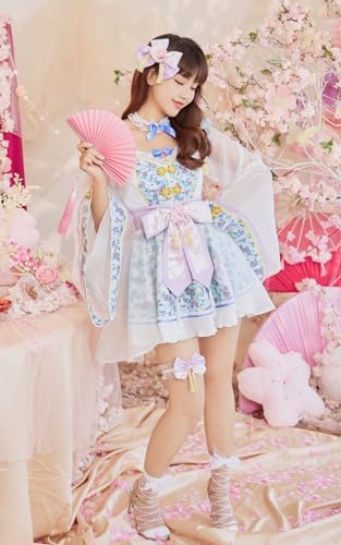 [Malymoon] コスプレ 着物 振袖 桜 ドレス ワンピース リボン和装 花柄 衣装 仮装 マリームーン 6点セット 9905 詳細画像2