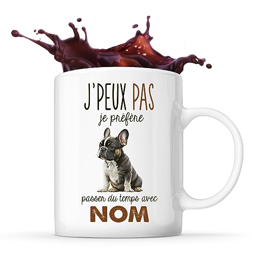 Planetee Tasse Bouledogue Français Passer du temps Prénom Nom Personnalisable | Mug Café Thé...