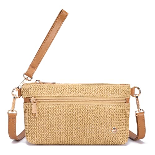 NEICOA Straw Crossbody Bags for Women 2025, RFID Wallet Straw Clutch Bag Raffia Purse, Small Summer Wristlet Purses