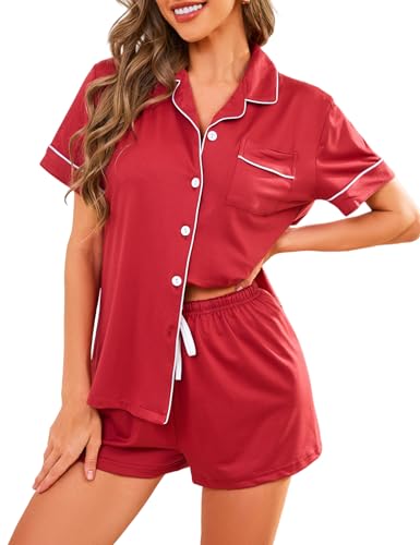 Image of Pajama Set for Women 2 Piece Sleepwear Short Sleeve Button Down Pj