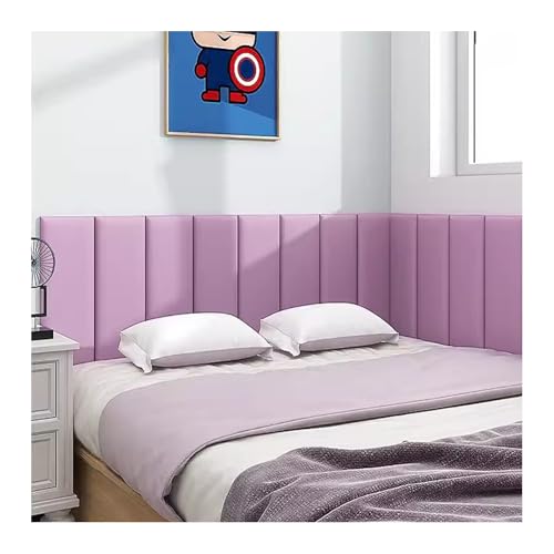 3D Waterproof Upholstered Headboard Wall Sticker Peel and Stick Padded Panels for Full Queen King Bed Anti Collision Padding Purple 60x50cm