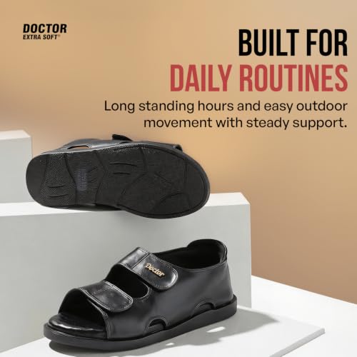 Image of DOCTOR EXTRA SOFT Orthopedic Diabetic Comfortable Dr Sole Footwear Daily Use Casual Wear Stylish Black Cushioned Adjustable Strap Sandals for Men's-Gents &Boy's L-10