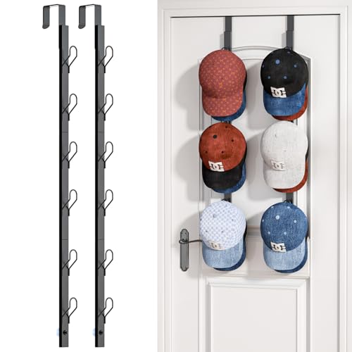 Over The Door Hooks 2 Pack,12 Heavy Duty Towel Rack All Metal Coat Hanger for Jacket Robe Hat Purse Bags in Bathroom Bedroom Dorm, 28.3 Inches, Black