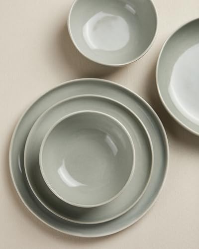 Image of Large Holiday Dinnerware Sets for 8, Ceramic Plates and Bowls Set, Kitchen Dish Set, Microwave & Dishwasher Safe Dishware, Perfect for Christmas & Thanksgiving, Gray Green