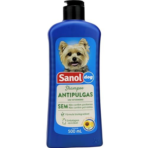 Sanol Dog Shampoo De Pêlos Para Cães Antipulgas 500 Ml Azul