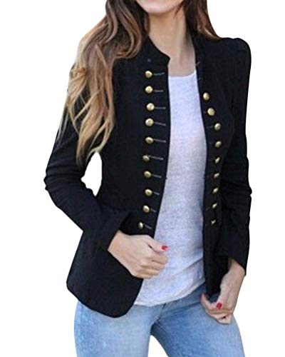Tomwell Chaqueta de Traje Mujer Manga Larga Abrigo Traje Slim Blazer OL Mujeres Botón de Metal Outwear Negro ES 46
