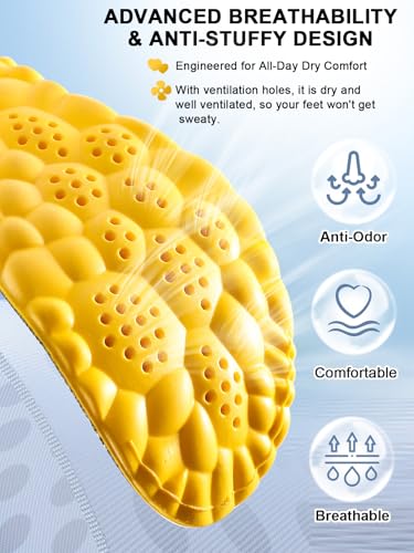 Image of 4D Cloud Insoles for Men and Women, Arch Support Insoles, Memory Foam Insoles, Shock Absorption and Cushioning Sports Shoe Insoles (Yellow, XL (Men 9-11 /Women 10-11)