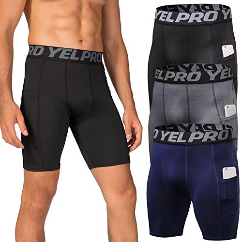 Lavento Men's Compression Shorts Baselayer Pocket Cool Dry Workout Tights