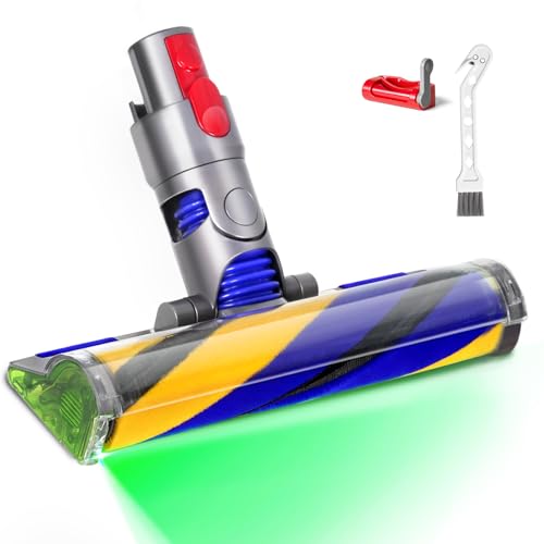 Image of LED Soft Roller Head Compatible with Dyson V8, V10, V11 & V15 | Fluffy hard floor brush with green LED optic light & trigger lock. Perfect replacement for your cordless vacuums.