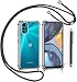 Produktbild YJROP Handykette für Motorola Moto g22 Hülle mit Displayschutzfolie Schutzfolie, Necklace Handyhülle mit Abnehmbar Kordel zum Umhängen Transparent Silikon Schutzhülle mit Band in Schwarz