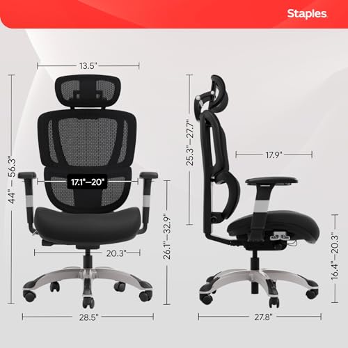 Image of STAPLES Ergonomic Task Chair, Mesh, Ergonomic, Lumbar Support, Swivel, Black