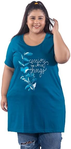 Women Cotton Regular Fit Plus Size Round Neck Half Sleeve T-Shirt, Night, Sleep, Daily Use Gym N Lounge Wear Long Tops _Teal Blue_3Xl