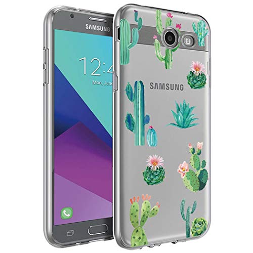 Yodueiv Phone Case for Galaxy J3 Prime/J3Emerge/Express Prime 2/Amp Prime2/J3Mission/J3Eclipse/J3Luna Pro Case for Girls, Clear TPU Protective Case Cover for Samsung Galaxy J3 2017 Cactus